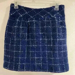 Anthropologie Maeve Women's wool Skirt Blue White Plaid Wool size 6 preowned